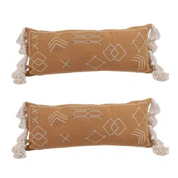 eyda Set Of 2 Mustard Yellow & White Embroidered Rectangle Cushion Covers image 2