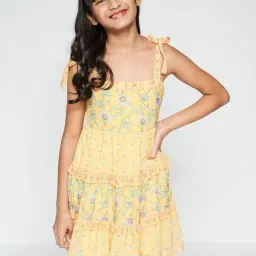 Global Desi Girl Yellow Floral Print Dress-image-6