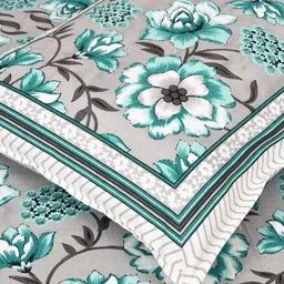 INDHOME LIFE Blue & Grey Ethnic Motifs 210 TC King Bedsheet with 2 Pillow Covers image 2