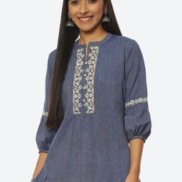 Rangriti Embroidered Mandarin Collar A-Line Top-picture-18