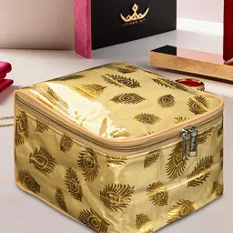 Kuber Industries Gold Pvc Small Makeup Pouch Bag With 10 Compartments Jewellery Organiser-picture-42