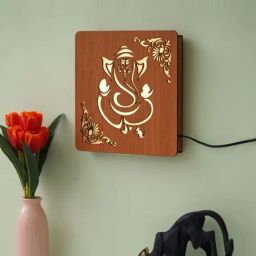 eCraftIndia Brown Wood Lord Ganesha Carved Decorative Wall Lamp-picture-21