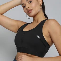 Puma Black Solid Lightly Padded High Impact Front Zip PD Bra image 1