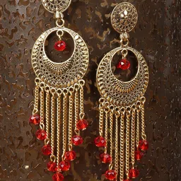 ANIKAS CREATION Red Gold Plated Contemporary Drop Earrings-picture-34