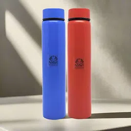 Nyra Kitchenware Blue & Red Set of 2 Stainless Steel Solid Single Wall Vacuum Water Bottle-image-46