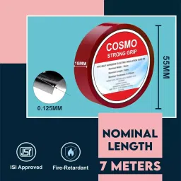 FORUS 18 mm x 7 m Cosmo ISI Marked Adhesive PVC Electrical Insulation Tape Red, Black, Green (Pack of 30) image 5
