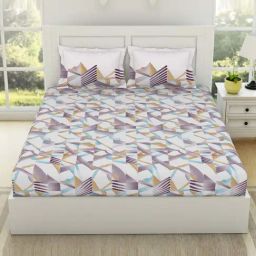 SPACES Geospace Blanc De Blanc Cotton 144 TC Double Size Bedsheet With Pillow Covers-picture-36