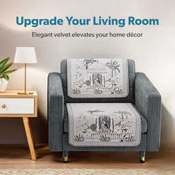 Kuber Industries Grey & Blue Printed Cotton Sofa Cover image 3