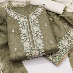 HERE&NOW Floral Embroidered Thread Work Cotton Unstitched Dress Material-picture-44