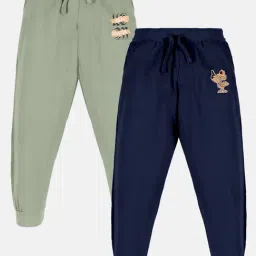 Kiddopanti Kids Sage Green & Navy Solid Trackpants (Pack Of 2)-image-3