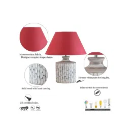 Kapoor Lamp Shades Distress White & Red Wood Garlen Carved Cotton Shade Table Lamp image 5