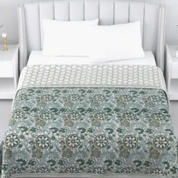 Living Roots Floral White & Green 210 TC Cotton Queen Dohar-image-10