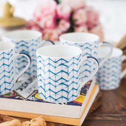 GOODHOMES White & Blue Set of 6 Printed Bone China Cup Set-picture-11