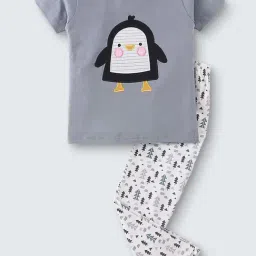 Nite Flite Kids Grey & White Cotton Embroidered T-Shirt Set-image-78