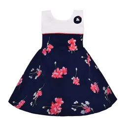 Wish Karo Girls Navy Blue Floral Printed Fit and Flare Dress-image-90