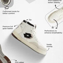 Lotto Hoop Star OG Men Textured Arch Support Round Toe Lace Ups High-Top Sneakers image 4