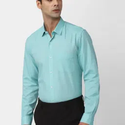 Peter England Blue Slim Fit Texture Shirt-image-84