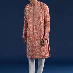 KALKI Fashion Men Ethnic Motifs Embroidered Regular Thread Work Kurta with Trousers-picture-31