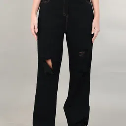 The Roadster Lifestyle Co. Women Black Low Distress Cotton Straight No Fade Jeans-image-53