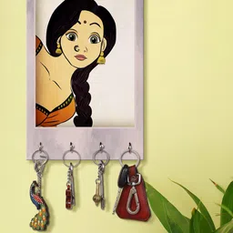 999Store Grey & Black Lady Face Printed Wooden Key Holder-picture-13