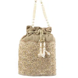 Odette Gold Polyester Potli Bag image 3