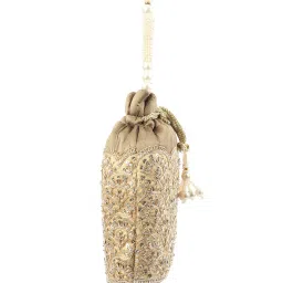 Odette Gold Polyester Potli Bag image 4