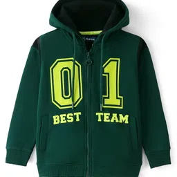 Pine Kids Cotton Knit Full Sleeves Hooded Bio Washed Basic Sweat Jacket With Text Print - Aventurine-picture-12
