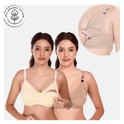 Elite Mom Pack Of 2 Solid Maternity Nursing Bra - Skin & Beige-picture-22