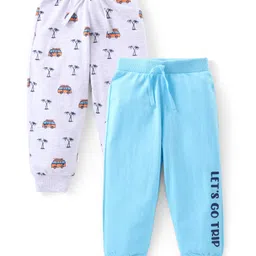 Babyhug Cotton Knit Full Length Lounge Pants with Vehicle Print Pack of 2 - Grey & Blue-picture-18