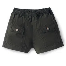 kookie kids india Kookie Kids Poplin Woven Solid Shorts With Drawstring & Front Flap Pockets - Dark Olive Green-picture-12