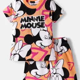 Babyhug Disney Single Jersey Knit Half Sleeves Co-ords Shorts Night Suit with Minnie Mouse Print - Orange-picture-14