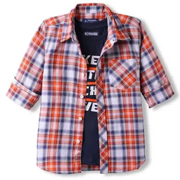 Pine Kids Cotton Woven Full Sleeves Checkered Shirt With T-Shirt - Multicolour-picture-14