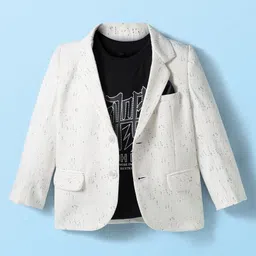 Robo Fry Cotton Knit Full Sleeves Solid Blazer With Printed Inner Tee - White & Black-picture-10