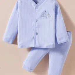 Zero Sinker Knit Full Sleeves Night Suit With Animal Print - Light Blue-picture-12