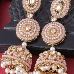 VATSALYA creation Women Gold-Plated Artificial Stones Dome Shaped Jhumka Earrings image 2