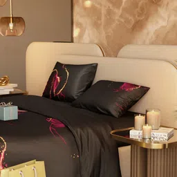 Stoa Paris Pink & Black Floral 300 TC Super King Bedsheet with 2 Pillow Covers-image-83