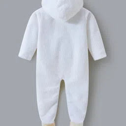 Kookie Kids Full Sleeves Solid Colour Text Embroidered HoodedFooted Front Open Romper - White image 2