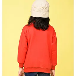 NUSYL Fleece Full Sleeves Unicorn & Text Printed Oversized Sweatshirt - Red image 3