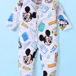 Babyhug Disney Interlock Knit Full Sleeves Footed Sleepsuits With Mickey Mouse Graphics Pack Of 2 - White & Mustard image 2