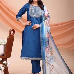Moda Rapido Women Floral Embroidered Regular Thread Work Kurta with Trousers & With Dupatta-picture-19