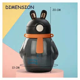 Baybee Lovely Bunnies Kids Water Bottle 600ml | BPA Free & Leakproof Safe Sipper Bottle with Straw | Cute Rabbit Design Smooth Sipping with Handle & Neck Strap,Flip Lid for School Kids & Babys (Black) image 3