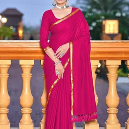 LeeliPeeri Designer Solid Pink Saree with Blouse Piece-picture-12