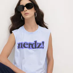 The Roadster Life Co. Women Typography Printed Relaxed Fit Sleeveless T-shirt-image-69