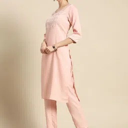 Anouk Women Peach-Coloured Ethnic Motifs Thread Work Kurta with Trousers & With Dupatta image 5