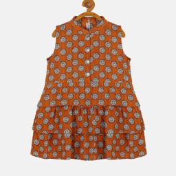 Kiddopanti Kids Orange Floral Print Dress-picture-38