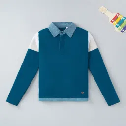 Ed-a-Mamma Kids Dark Blue Solid Polo T-Shirt-image-35