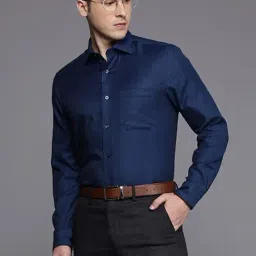 Louis Philippe Permapress Blue Cotton Regular Fit Self Pattern Shirt-image-9