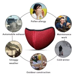 Oriley ORSM12 Air Mesh 3 Layer Face Mask with Adjustable Headband Red (Pack of 10 Pcs) image 3