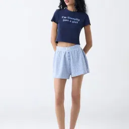 Superstar by Westside Blue Checkered Cotton-Blend High-Rise Shorts image 3