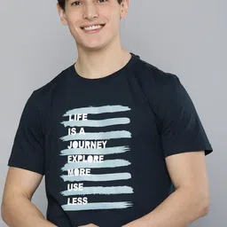 Mast & Harbour Men Navy Blue Typography Printed Round Neck Pure Cotton T-shirt-picture-48